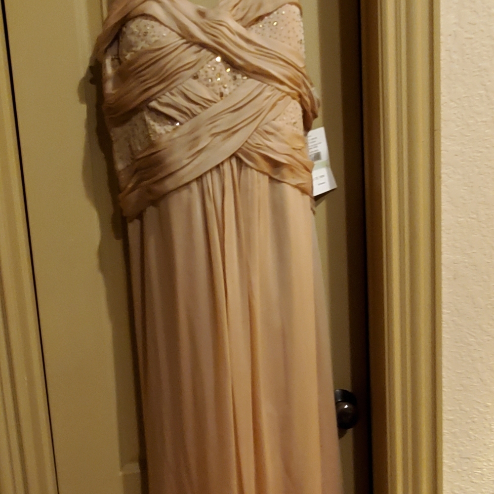 Champagne Gold Embellished Evening Gown, Size 18